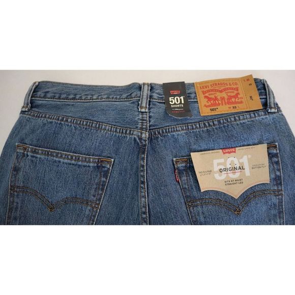 Levi's 501 Men's Sz 33 Blue Denim Signature Button Fly Stretch Shorts - Picture 6 of 6